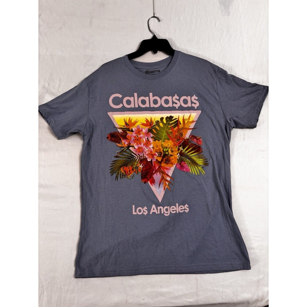 Calabasas Los Angeles Floral Graphic T Shirt Gray Streetwear Size Large